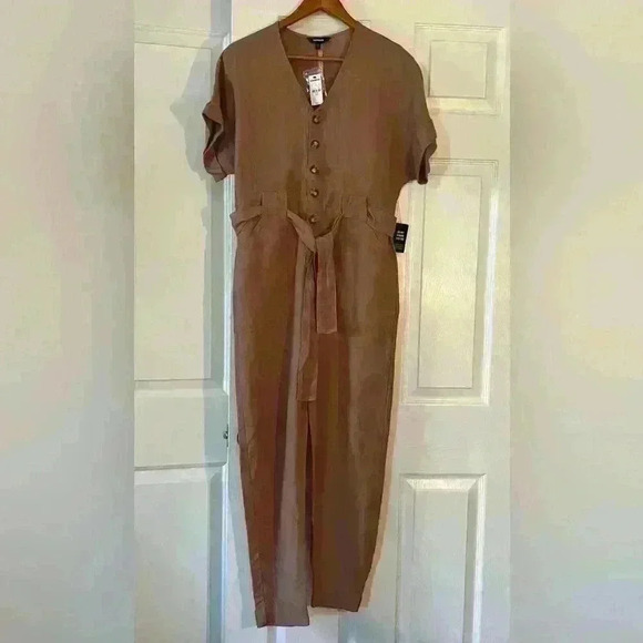 Express Button Front Utility Jumpsuit Belted With Short Sleeves - Picture 7 of 8